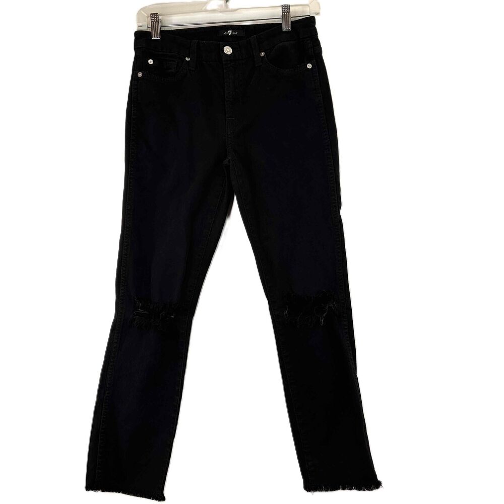 7 For All Mankind 7FAM Women's Black Frayed Hem Skinny Jeans Size 27